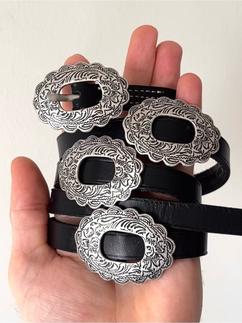 Vintage Ralph Lauren Skinny Concho Belt Size M Western Silver Black Leather
